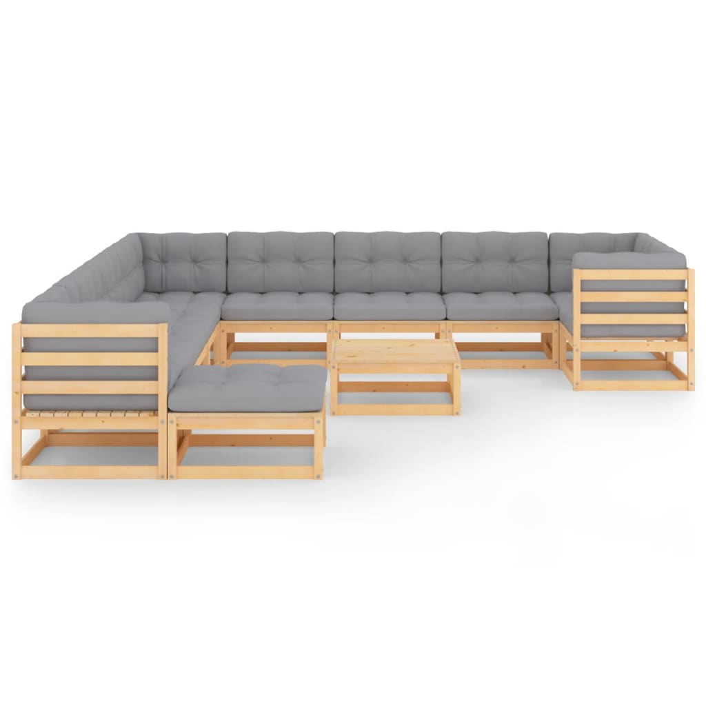 12-tlg. Garten-Lounge-Set mit Kissen Kiefer Massivholz
